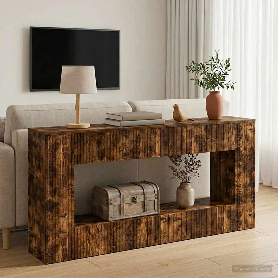 Table console Chêne Fumé 155 x 29 x 74 cm Bois d’ingénierie - 4