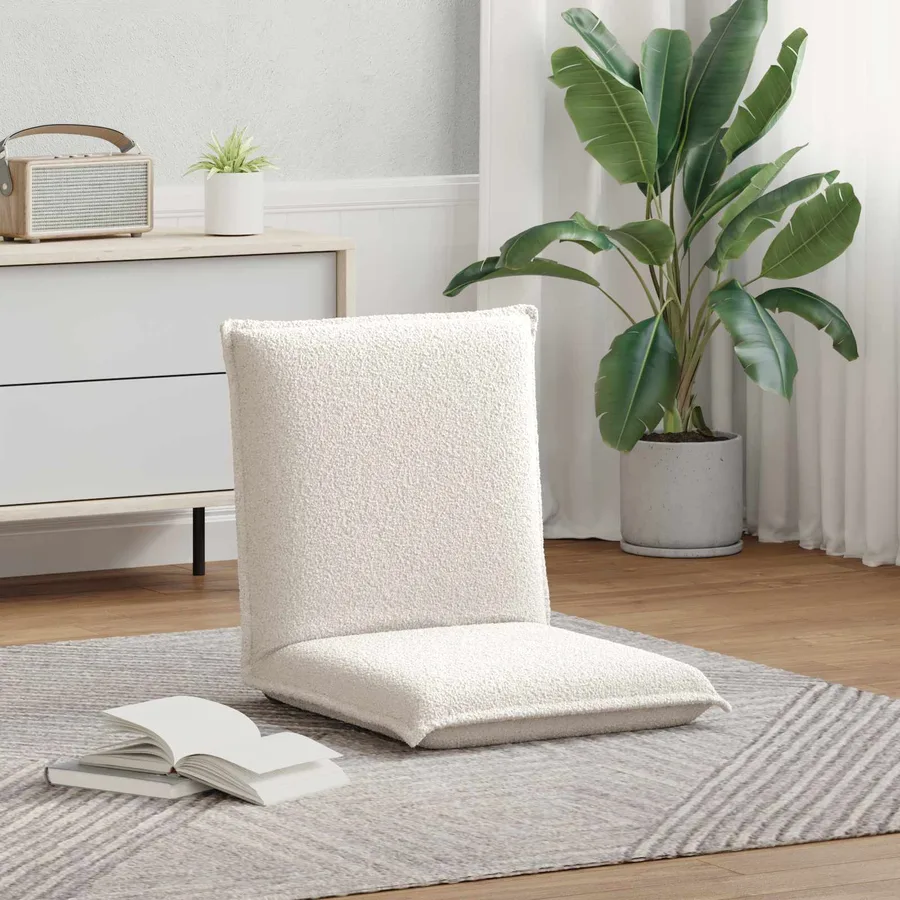 Fauteuil de sol ajustable Crème Tissu en laine de mouton - 3