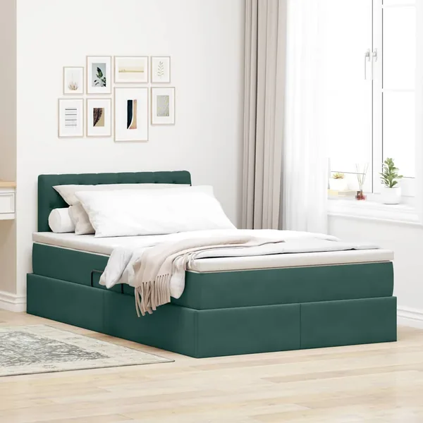 Lit de rangement LED avec matelas Vert foncé 120 x 190 cm