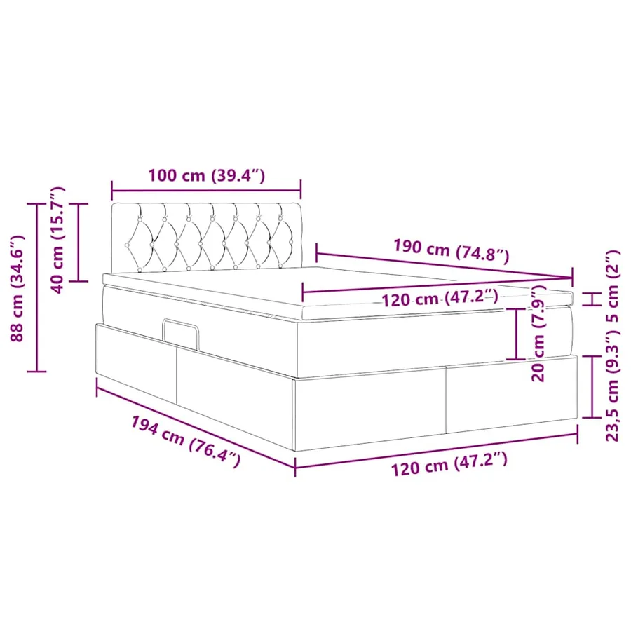 Lit de rangement LED avec matelas Vert foncé 120 x 190 cm - 17