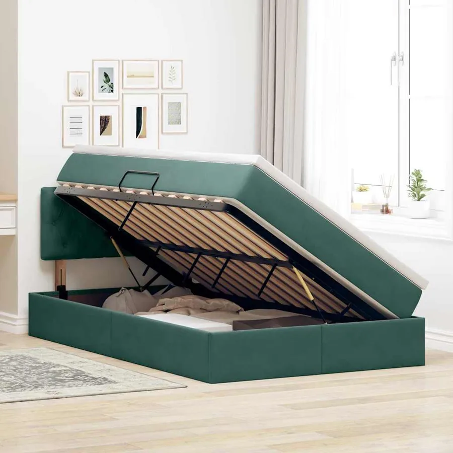 Lit de rangement LED avec matelas Vert foncé 120 x 190 cm - 4