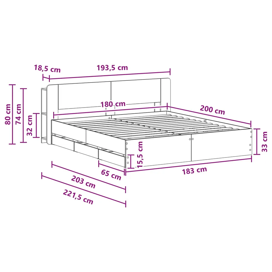 Cadre de lit avec rangement Gris béton 180 x 200 cm - 8