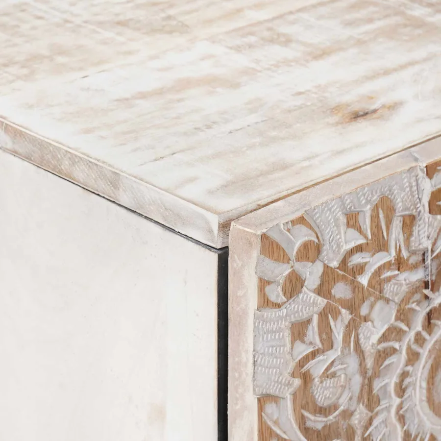 Buffet Haut Blanc 60 x 33,5 x 100 cm Bois de mangue massif - 6