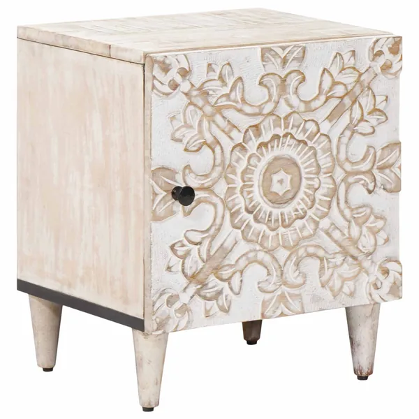Cabinet de chevet Blanc 40 x 33,5 x 46 cm Bois de mangue massif