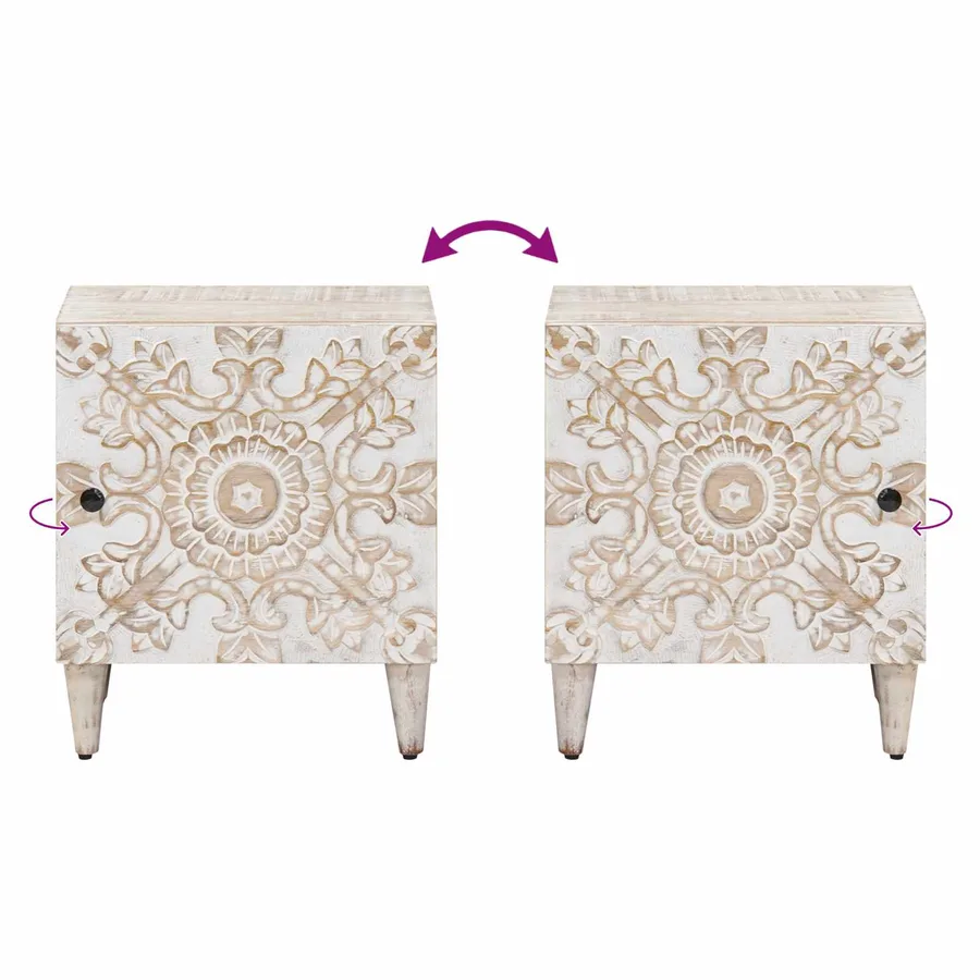 Cabinet de chevet Blanc 40 x 33,5 x 46 cm Bois de mangue massif - 10