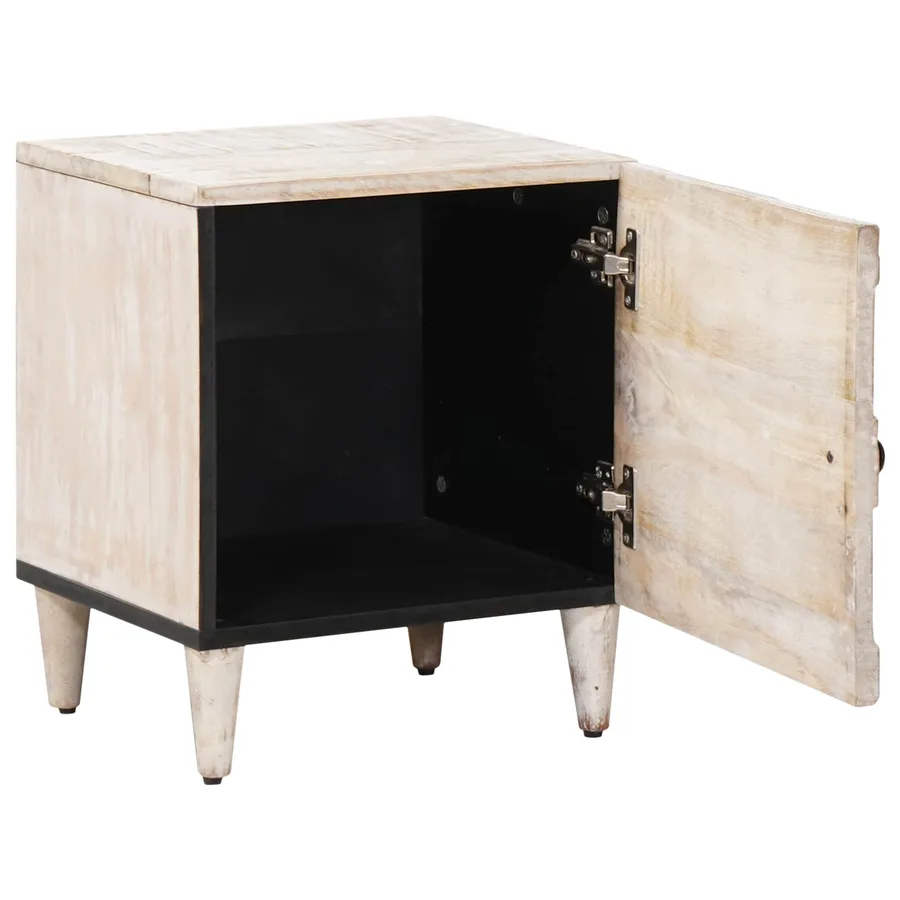 Cabinet de chevet Blanc 40 x 33,5 x 46 cm Bois de mangue massif - 2