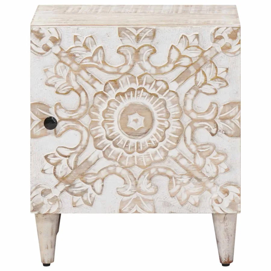 Cabinet de chevet Blanc 40 x 33,5 x 46 cm Bois de mangue massif - 3