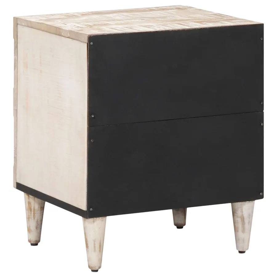 Cabinet de chevet Blanc 40 x 33,5 x 46 cm Bois de mangue massif - 5