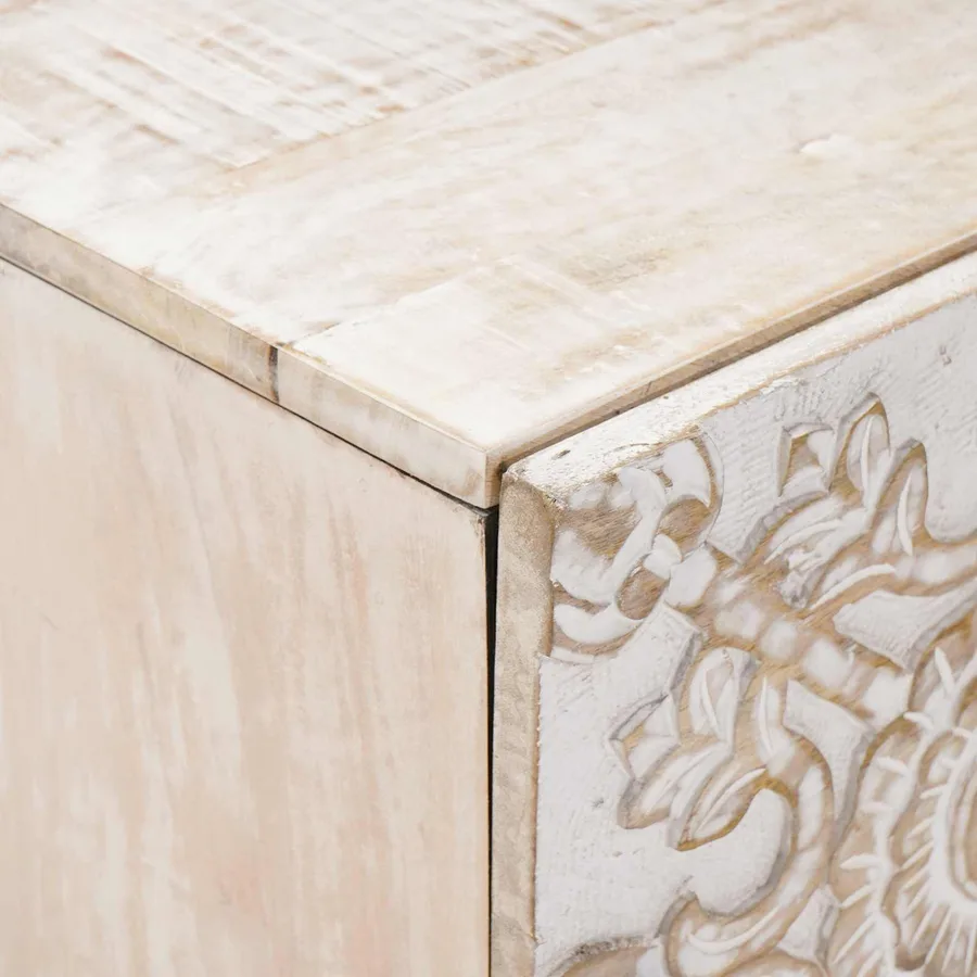 Cabinet de chevet Blanc 40 x 33,5 x 46 cm Bois de mangue massif - 6