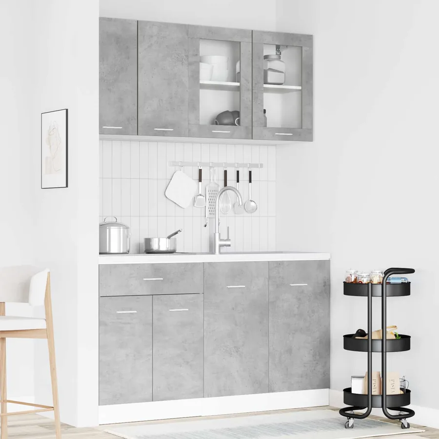 Unité de cuisine Lyon 4 pcs Gris béton Bois d'ingénierie