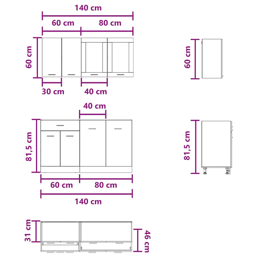Unité de cuisine Lyon 4 pcs Gris béton Bois d'ingénierie - 7