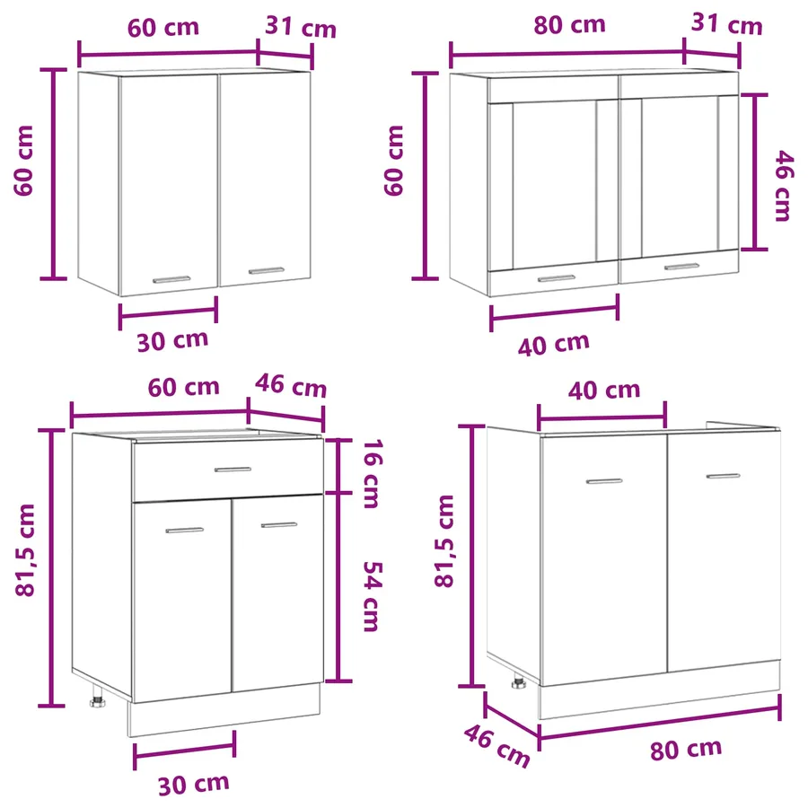 Unité de cuisine Lyon 4 pcs Gris béton Bois d'ingénierie - 8