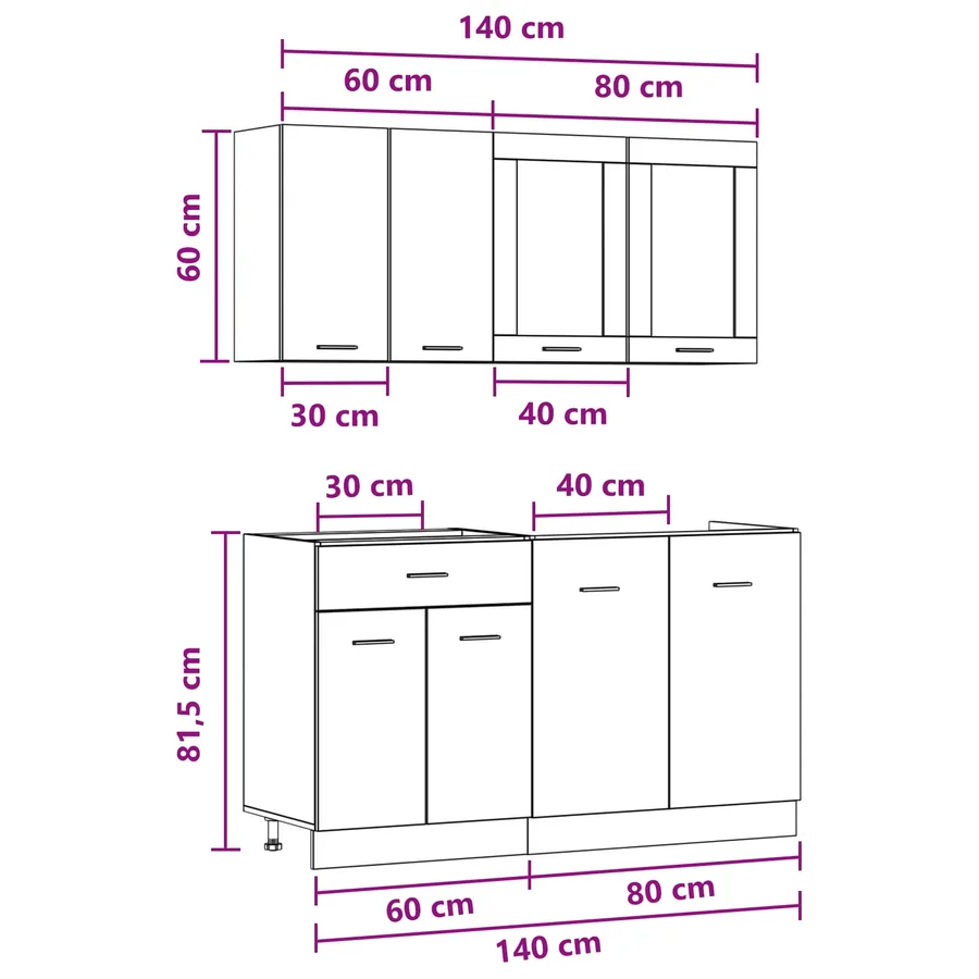 Unité de cuisine Lyon 4 pcs Gris béton Bois d'ingénierie - 9