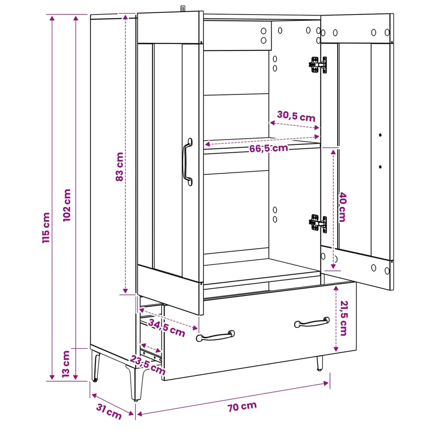 Haut Armoire Chêne artisanal 70 x 31 x 115 cm Bois d'ingénierie - 12