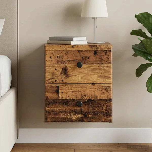 Cabinet de chevet mural Bois ancien 34,5 x 33 x 40 cm