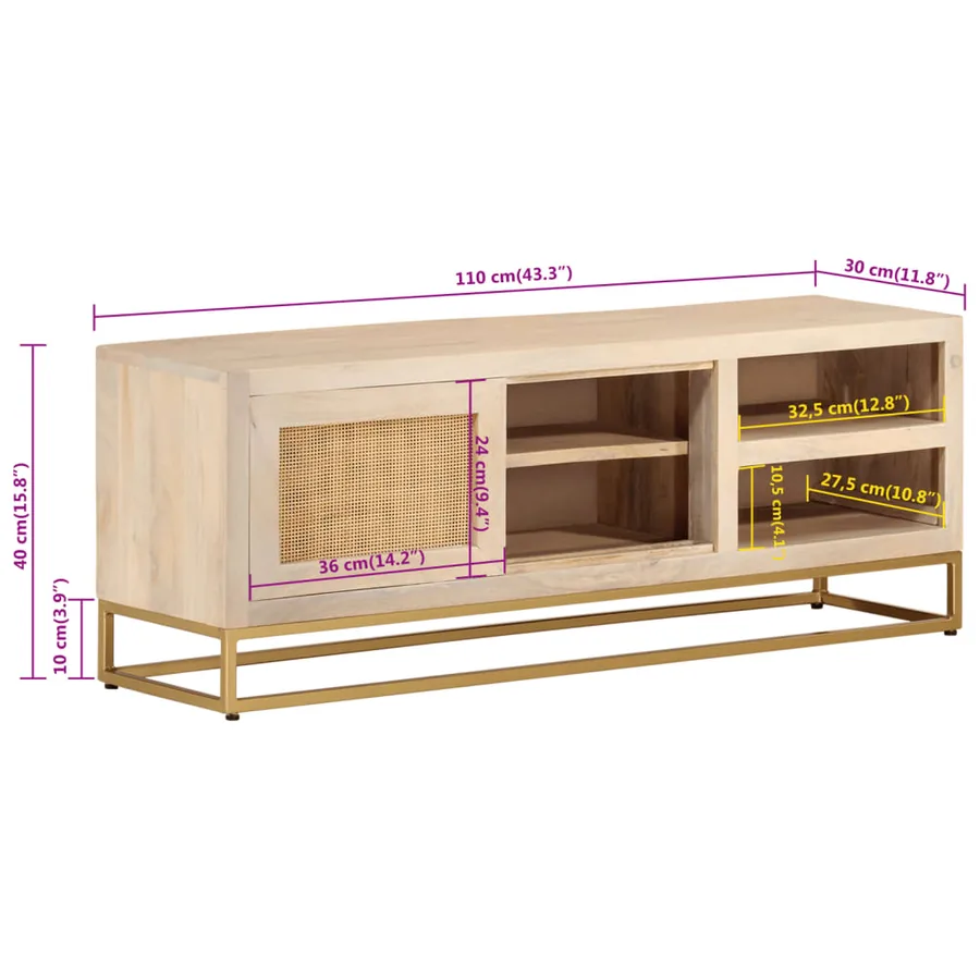 Meuble TV 110x30x40 cm bois massif de manguier et fer - 10
