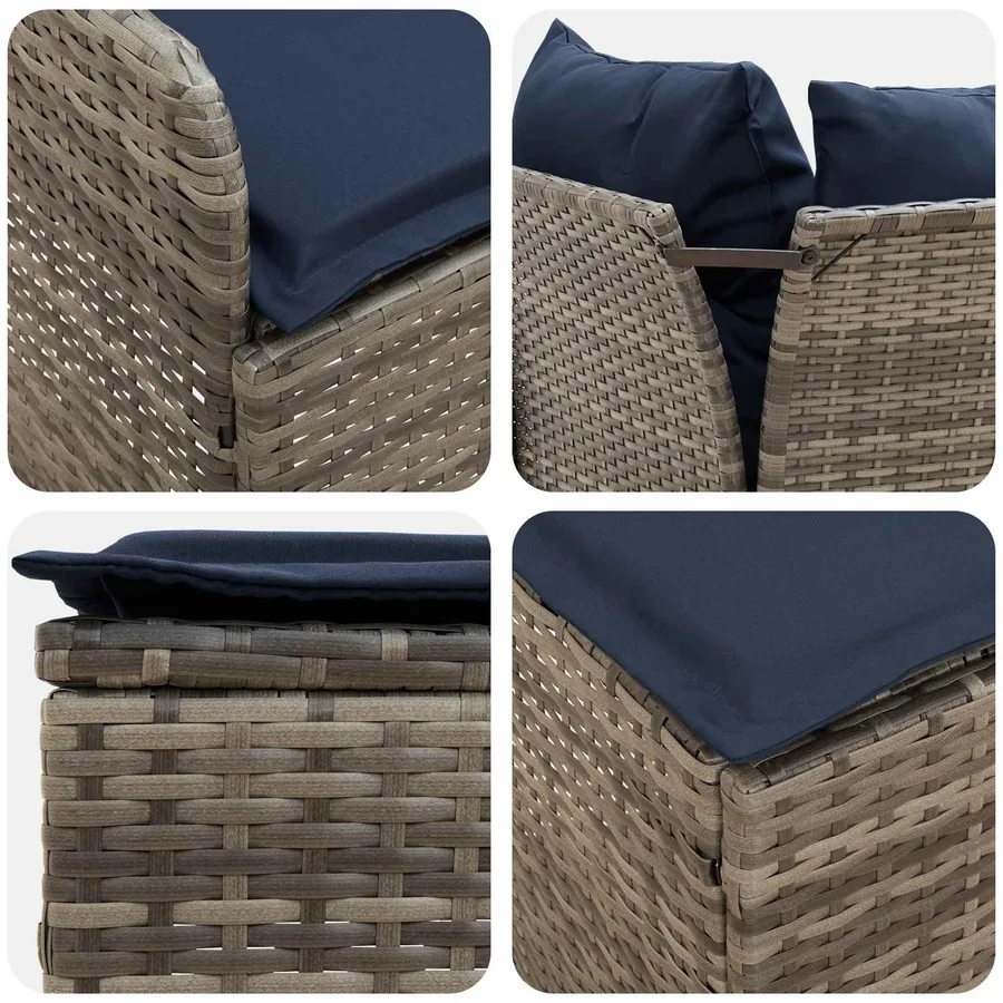 Ensembles de meubles 7 pcs Gris et bleu marine Rotin PE - 10