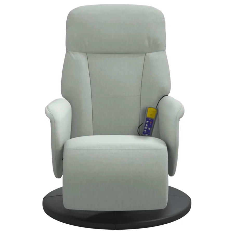 Fauteuil inclinable de massage repose-pied gris clair velours - 4