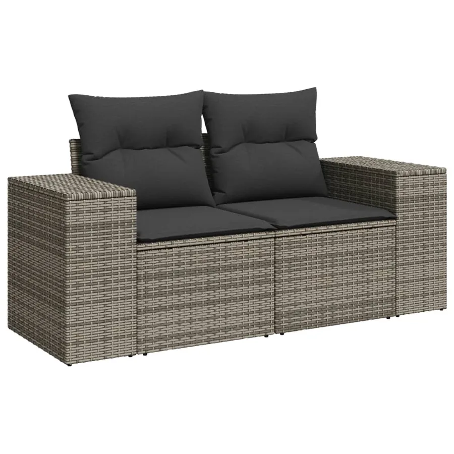 Salon de jardin 4 pcs avec coussins gris résine tressée - 3