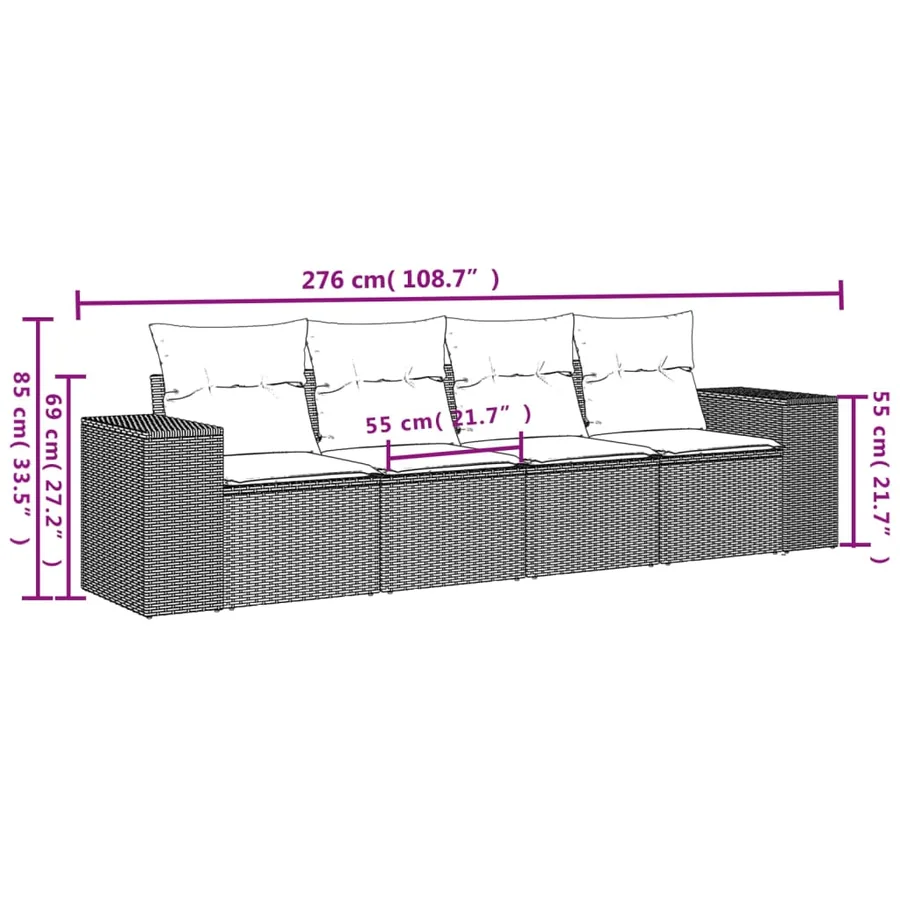 Salon de jardin 4 pcs avec coussins gris résine tressée - 6