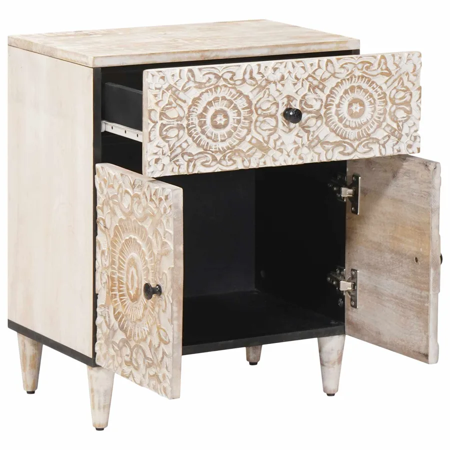 Armoire de lit Blanc 50 x 33 x 60 cm Bois de mangue massif - 2