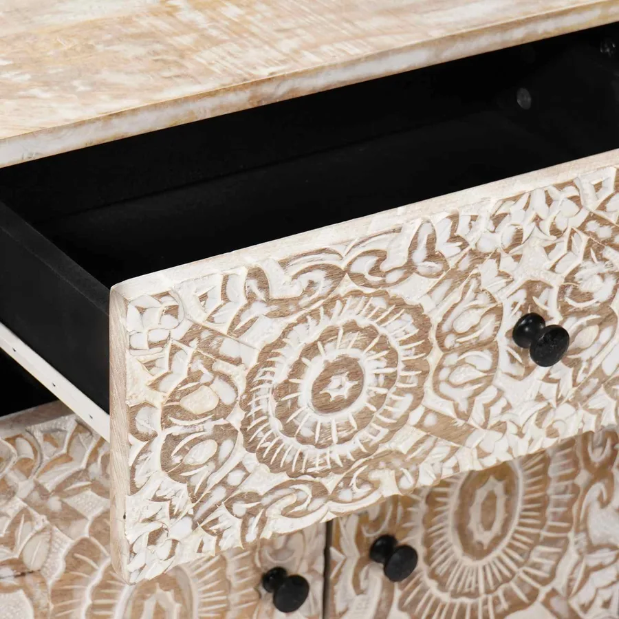 Armoire de lit Blanc 50 x 33 x 60 cm Bois de mangue massif - 7