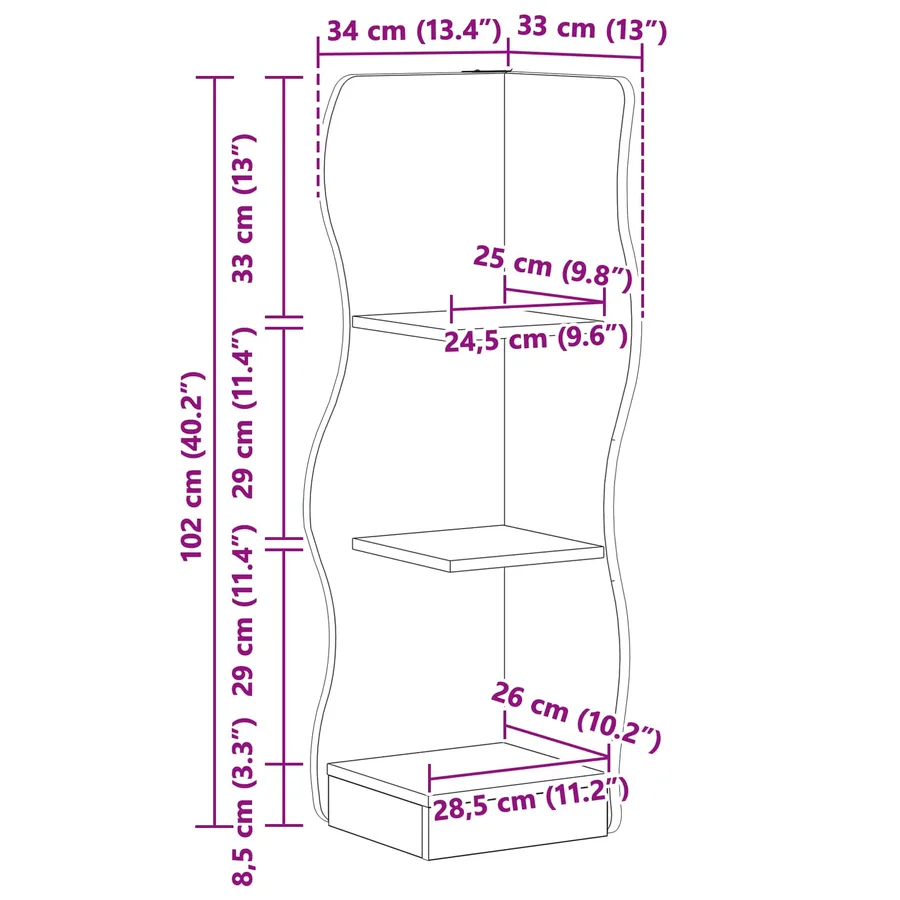 Étagère d'angle avec étagère Blanc brillant 34 x 33 x 102 cm - 8
