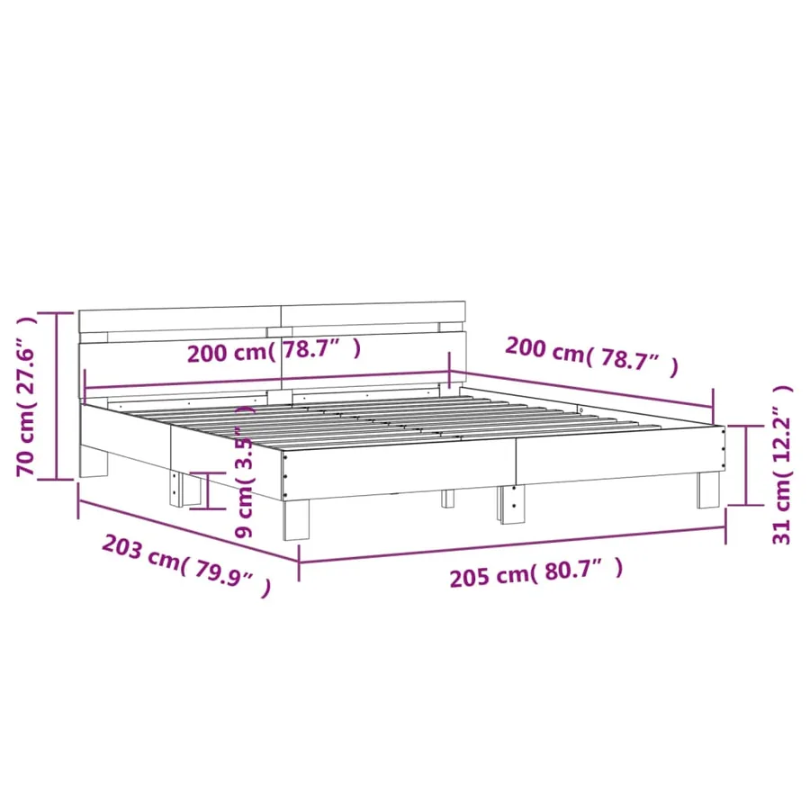 Cadre de lit sans matelas sonoma gris 200x200 cm - 10