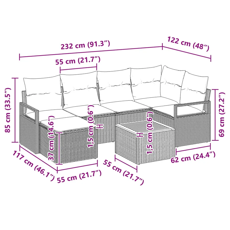 Ensemble de canapé de jardin avec coussin 7 pcs Gris polyrotin - 10