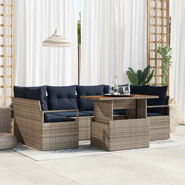 Ensemble de canapé de jardin 7 pcs gris et bleu marine