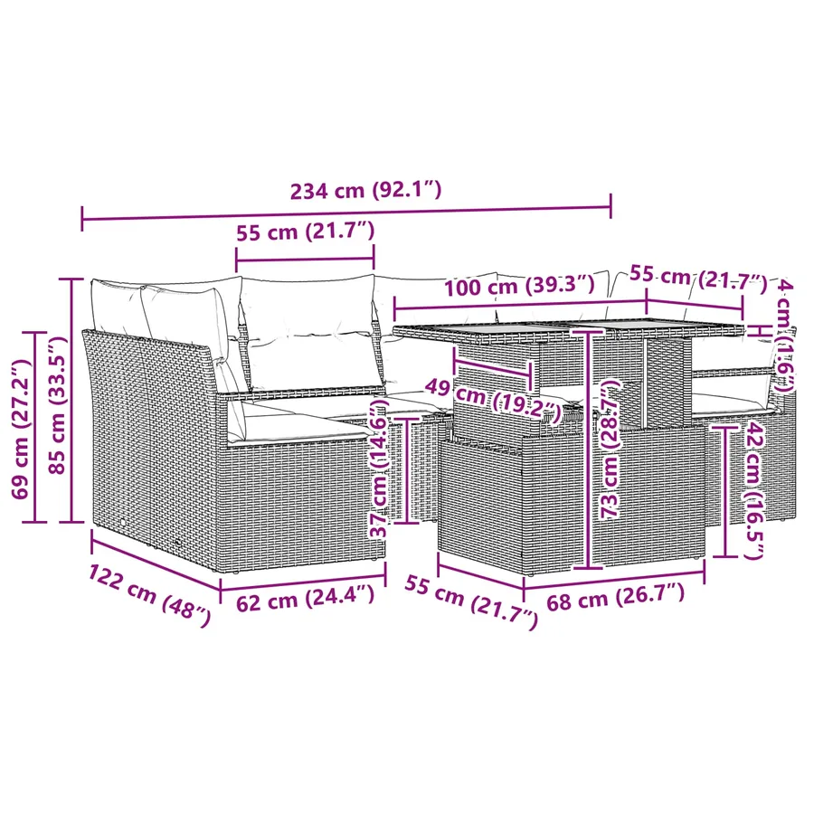 Ensemble de canapé de jardin 7 pcs gris et bleu marine - 11