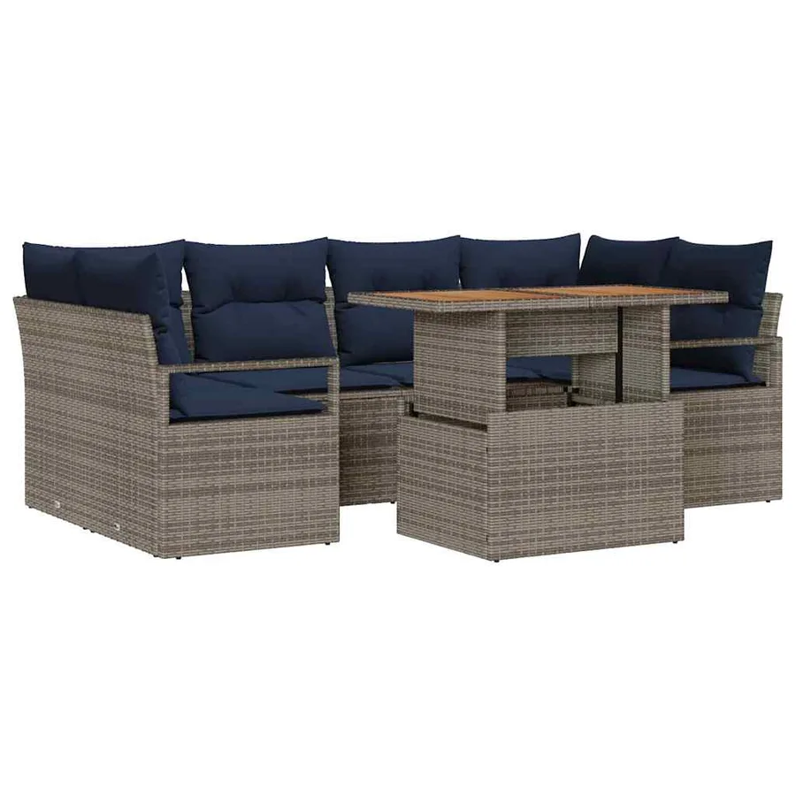 Ensemble de canapé de jardin 7 pcs gris et bleu marine - 2