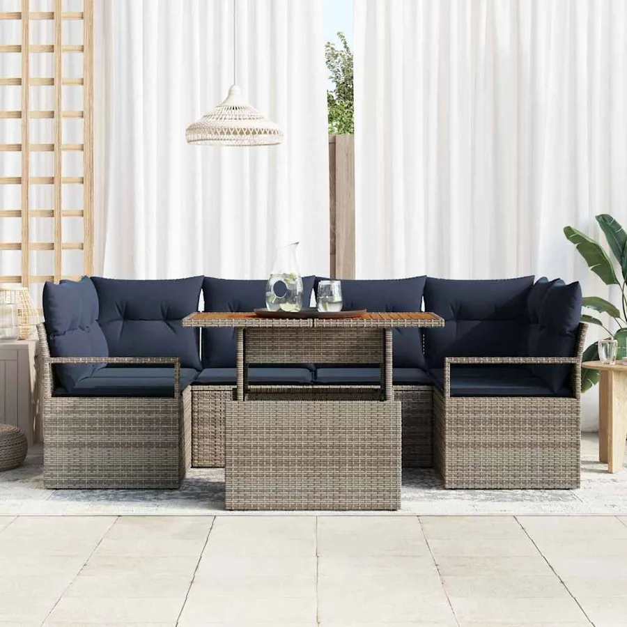 Ensemble de canapé de jardin 7 pcs gris et bleu marine - 3