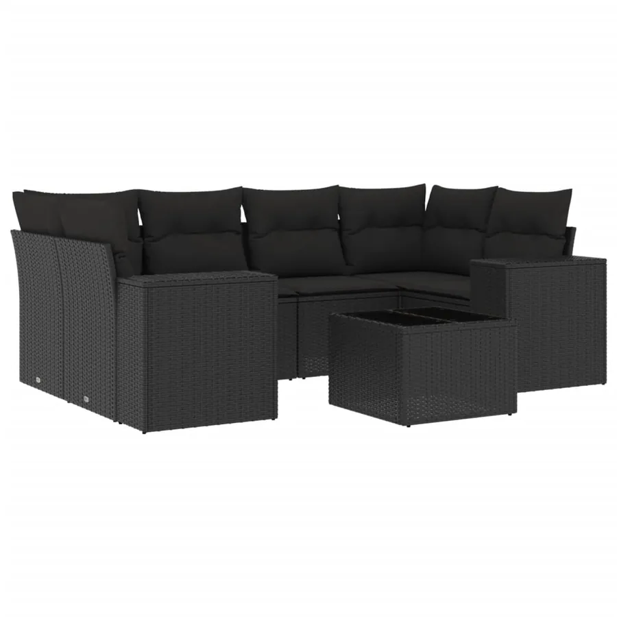 Salon de jardin 7 pcs avec coussins noir résine tressée 62 x 62 x 69 cm - 62,7 kg - 2