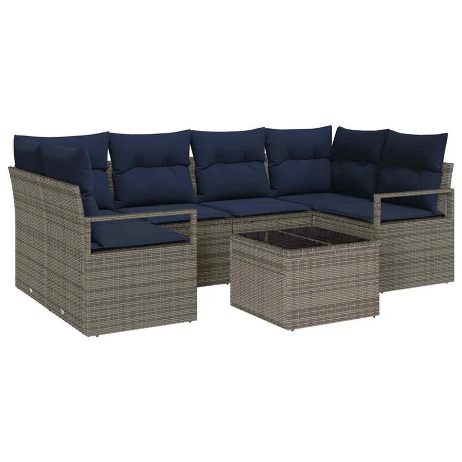 Ensemble de Canapés 7 pcs Gris et bleu polyrotin - 2