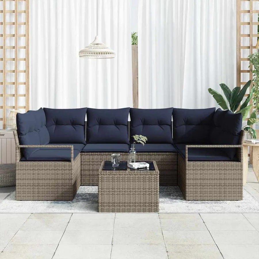Ensemble de Canapés 7 pcs Gris et bleu polyrotin - 3
