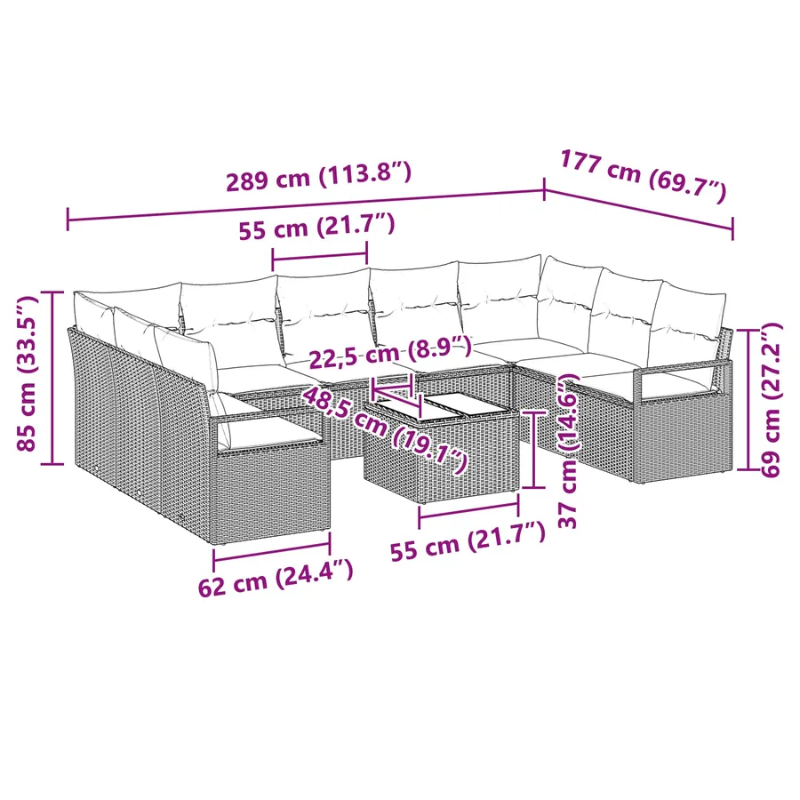 Ensemble de Canapés avec coussin 10 pcs Gris polyrotin - 9