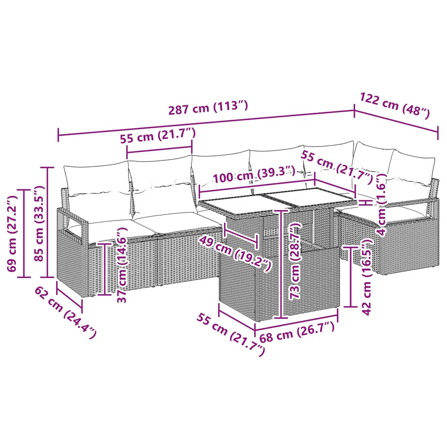 Ensemble de canapé de jardin 7 pcs Gris et bleu marine - 11