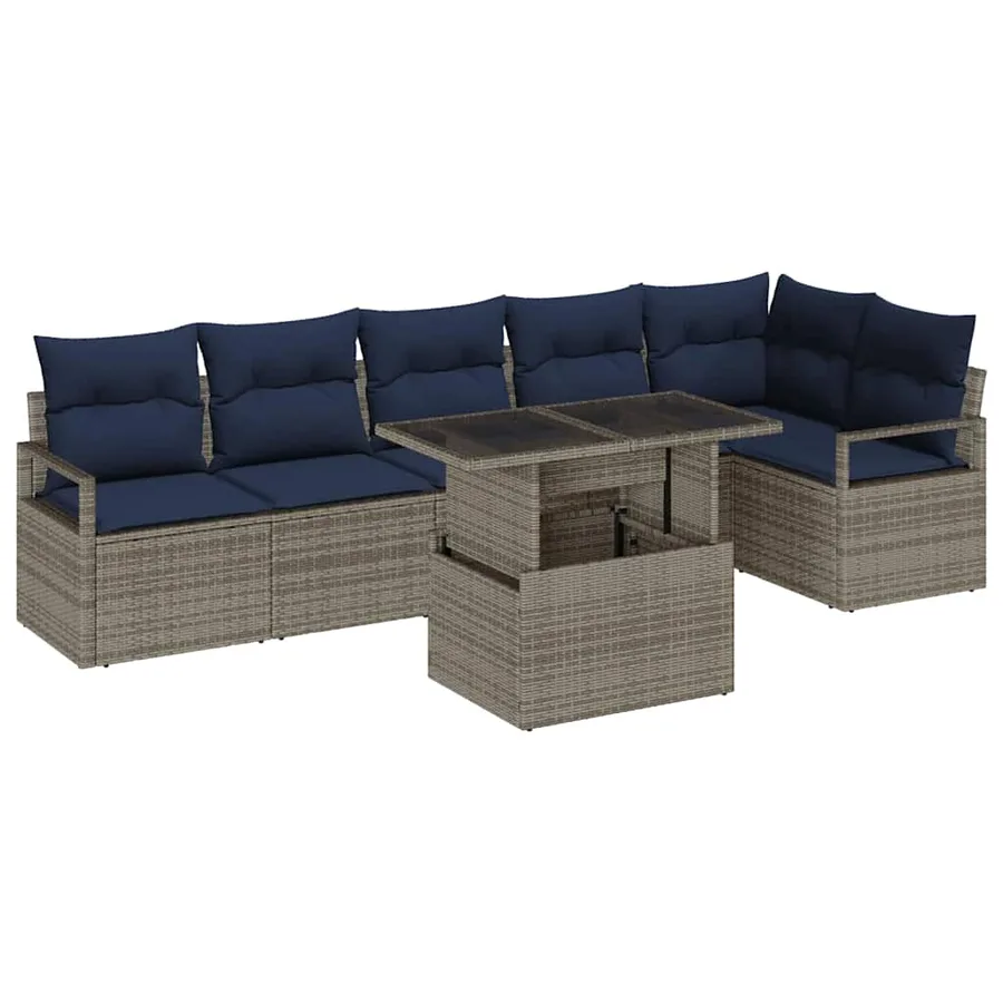 Ensemble de canapé de jardin 7 pcs Gris et bleu marine - 2