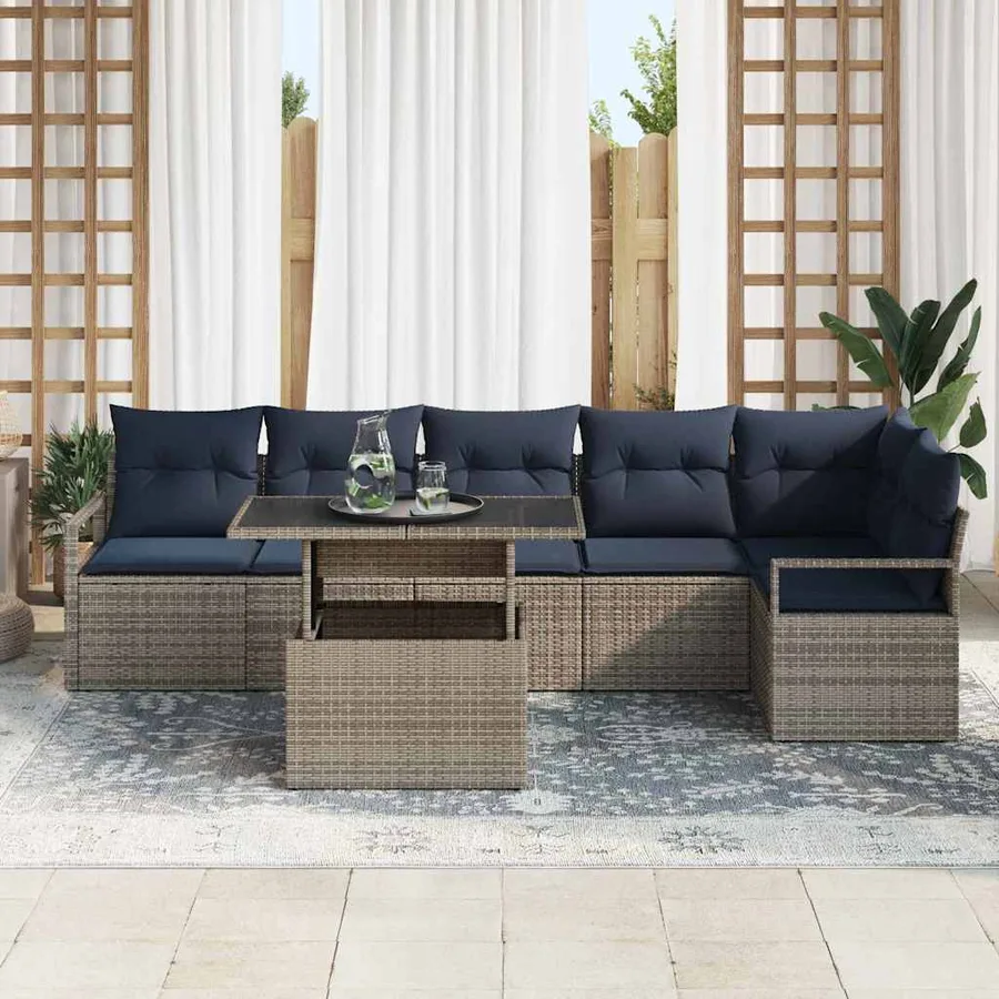 Ensemble de canapé de jardin 7 pcs Gris et bleu marine - 3