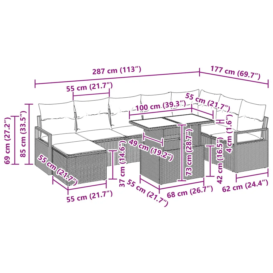 Ensemble de canapé de jardin 9 pcs gris et bleu marine - 12