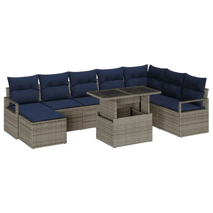 Ensemble de canapé de jardin 9 pcs gris et bleu marine - 2