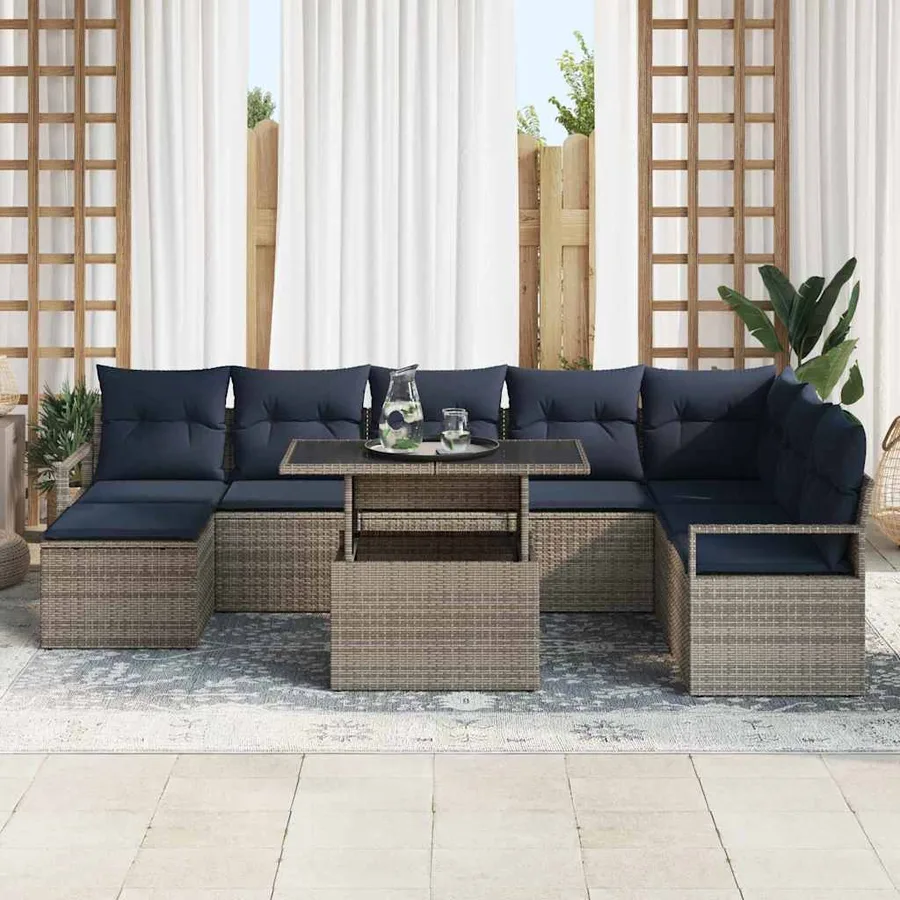 Ensemble de canapé de jardin 9 pcs gris et bleu marine - 3