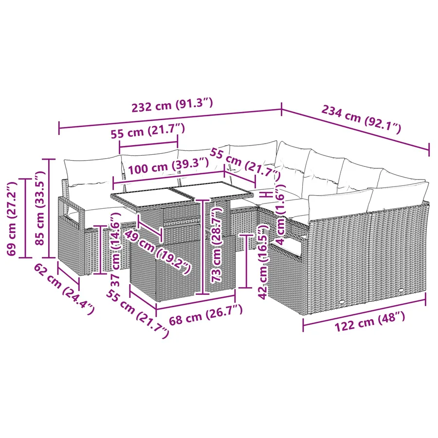 Ensemble de canapé de jardin 9 pcs Gris et bleu marine - 11