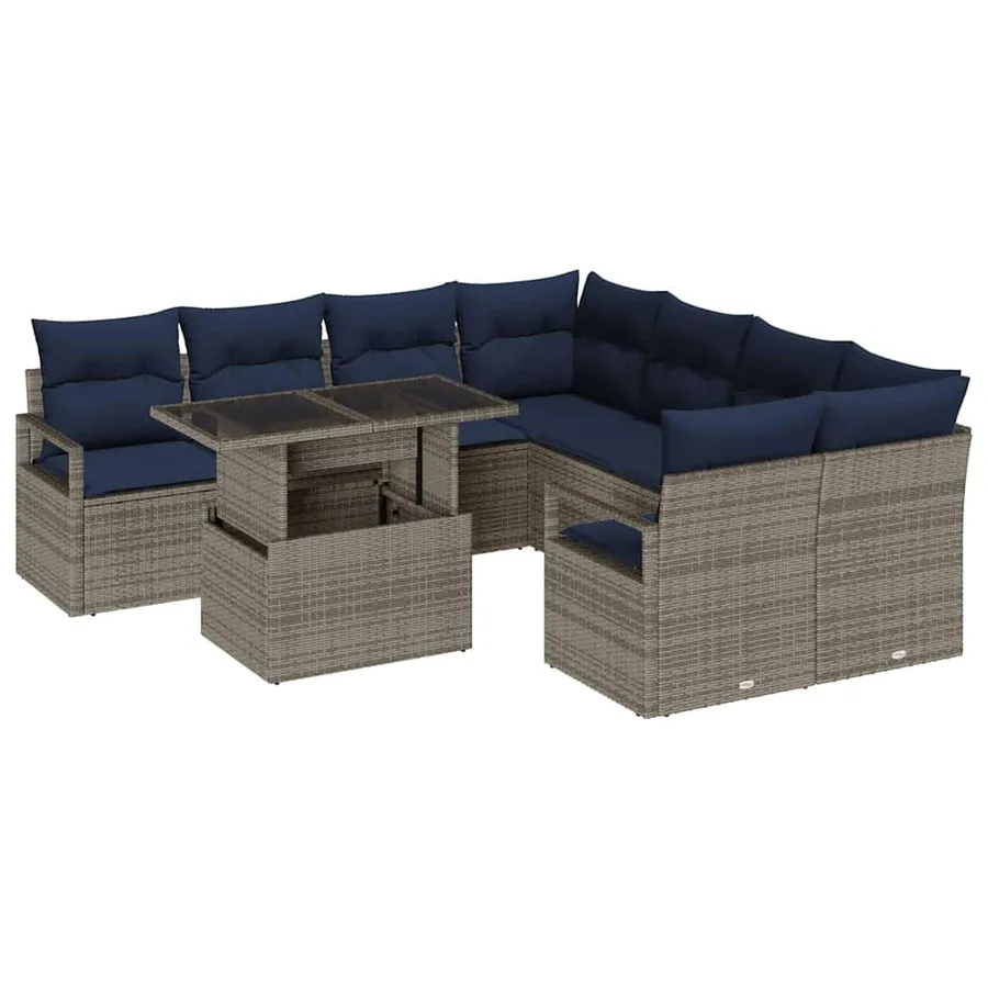 Ensemble de canapé de jardin 9 pcs Gris et bleu marine - 2