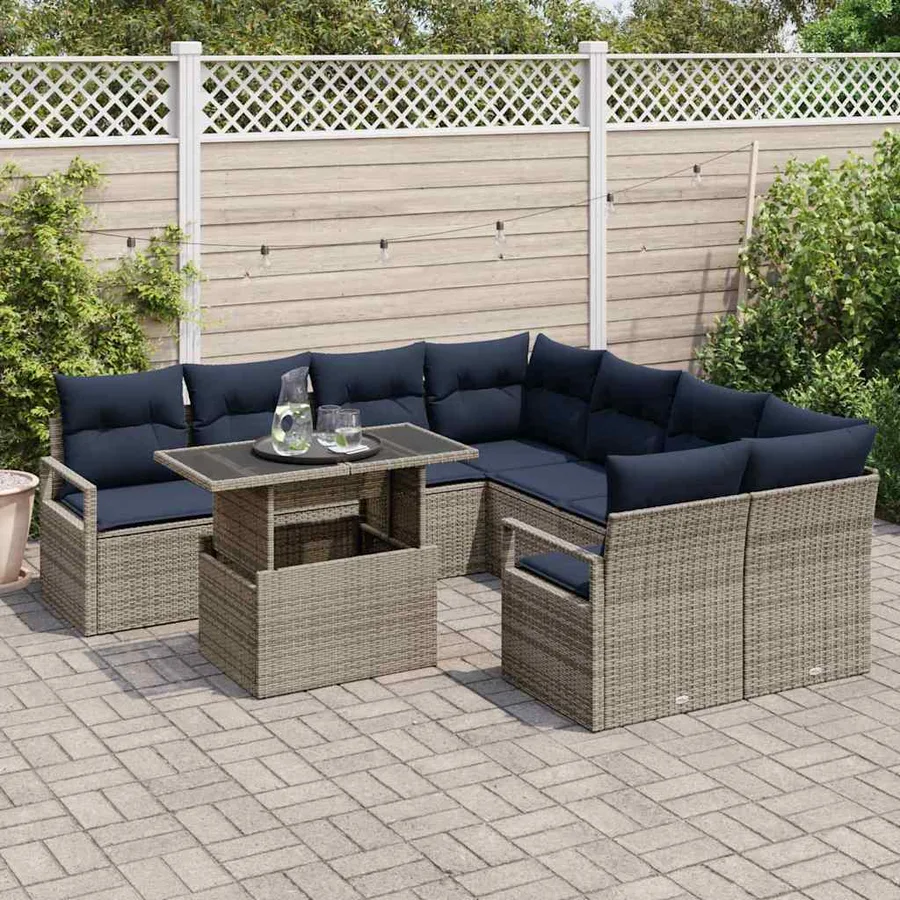 Ensemble de canapé de jardin 9 pcs Gris et bleu marine - 3