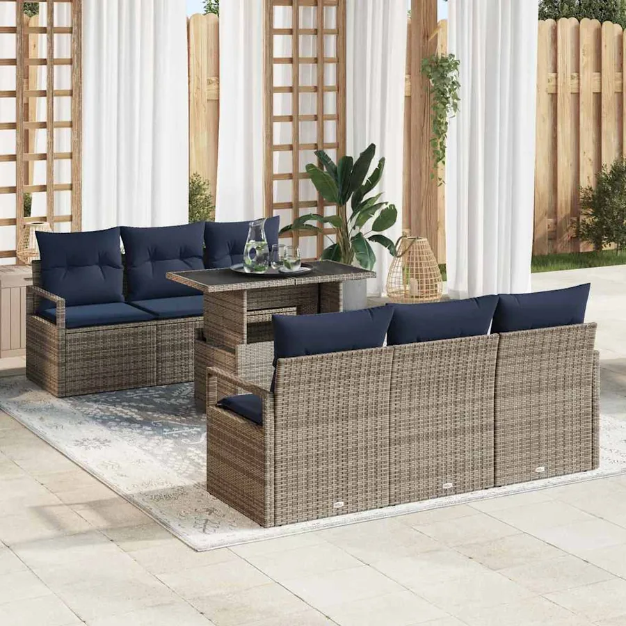 Ensemble de canapé de jardin avec stockage 7 pcs Gris polyrotin