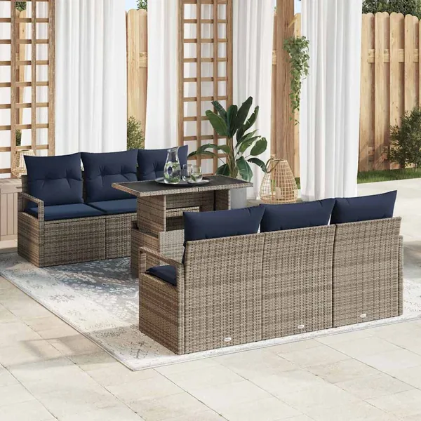 Ensemble de canapé de jardin avec stockage 7 pcs Gris polyrotin