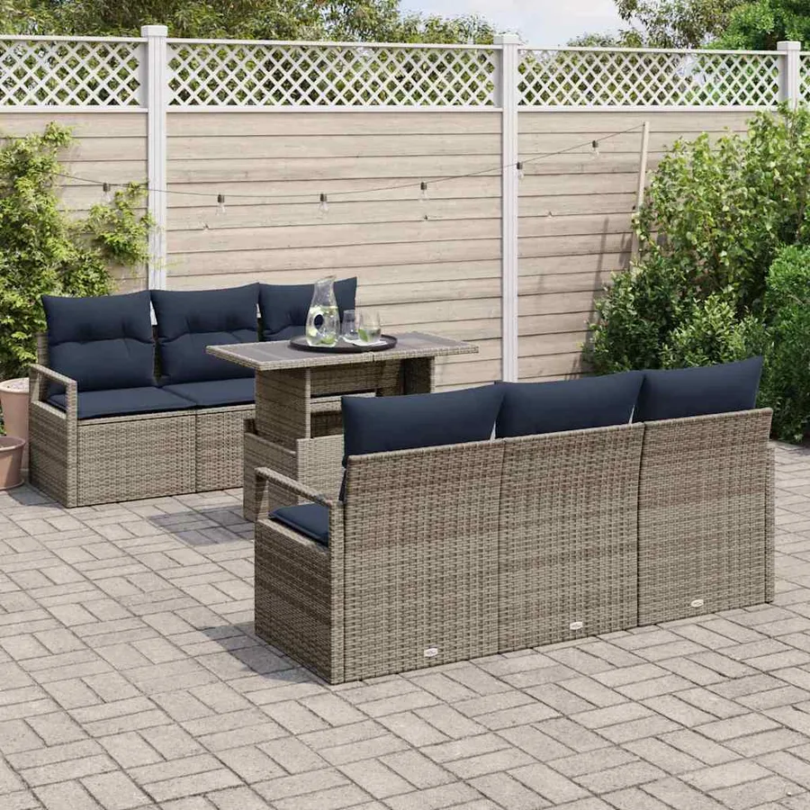 Ensemble de canapé de jardin avec stockage 7 pcs Gris polyrotin - 3