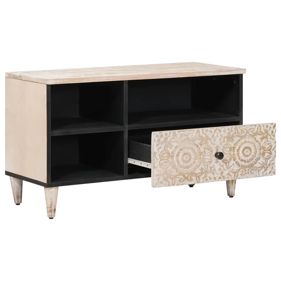 Meuble TV Blanc 80 x 33,5 x 46 cm Bois de mangue massif - 2